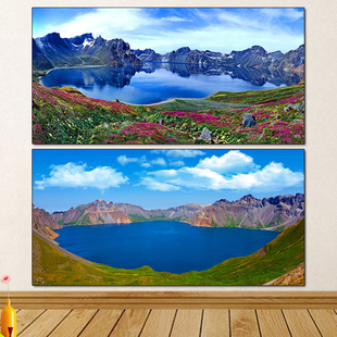 长白山天池风景画聚宝盆招财聚财墙贴壁画玄关风水画客厅装饰挂画