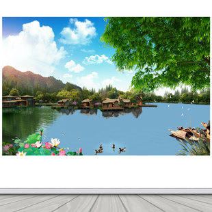 有山有水风景壁画 山水美景自粘贴纸装饰画 沙发背景墙贴纸壁画