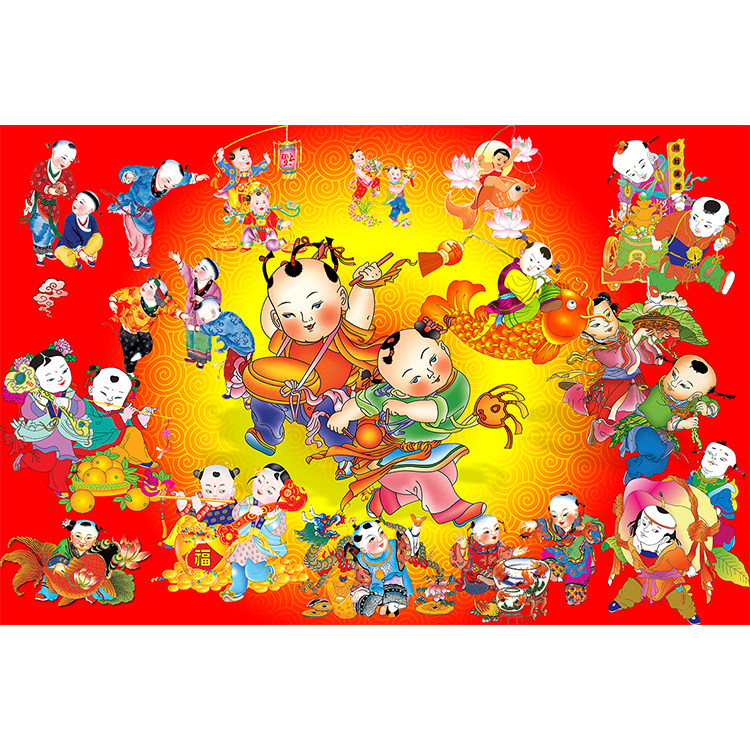 百子纳福中式福娃年画百子图婚房喜庆多子多福客厅墙贴画装饰挂画