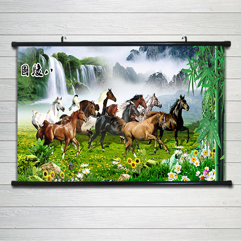 马到成功字画八骏图挂画老板办公室装饰画带框匾客厅背景风水墙画