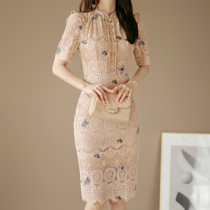 3名媛气质蕾丝连衣裙女2021夏季新款小香风中长款修身显瘦包臀裙子