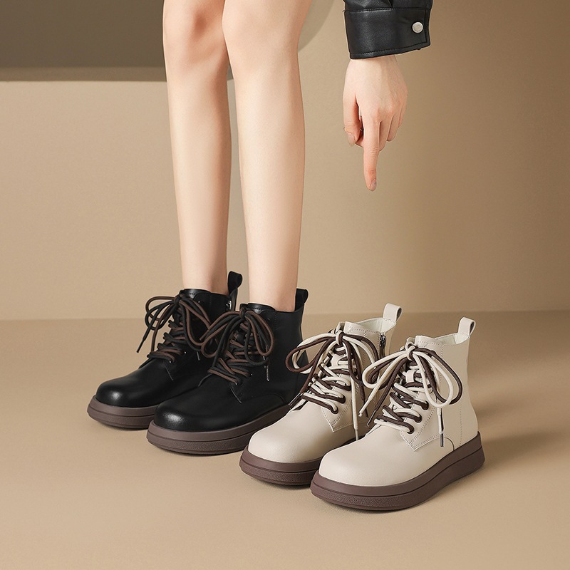 ZHR厚底马丁靴2025秋冬新款小个子低帮黑色瘦瘦靴英伦风平底短靴