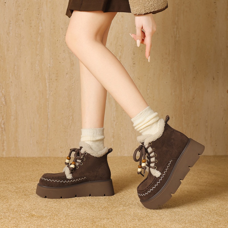 ZHR加绒保暖串珠靴子2025秋冬波西米亚复古民族风舒适百搭马丁靴