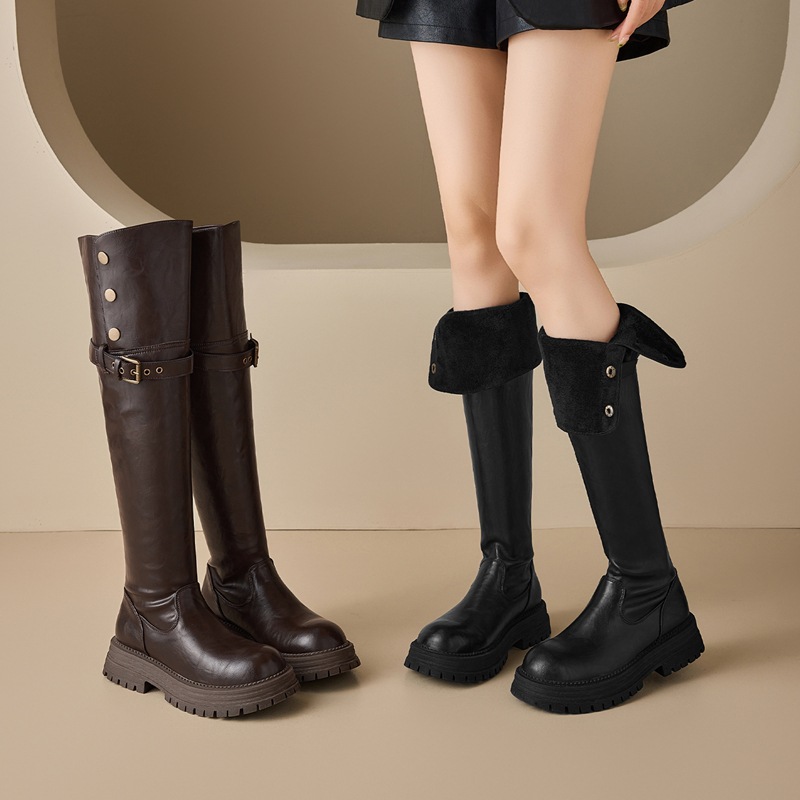 ZHR则则复古长筒靴女冬季新款加绒过膝女靴厚底显瘦显高骑士靴女