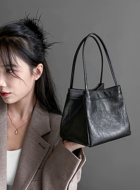 菜篮子包新款头层牛皮复古翅膀包手提水桶包小众设计单肩斜跨女包