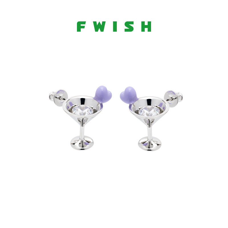 FWISH飞未夕 狂欢系列 可爱气质爱心形彩珐琅小鸡尾酒杯个性耳钉