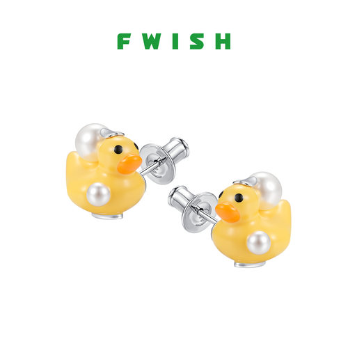 FWISH珍珠小黄鸭耳钉纯银耳环