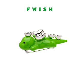FWISH飞未夕 情侣原创小众设计 神奇动物 绿珐琅爱心趴趴恐龙胸针
