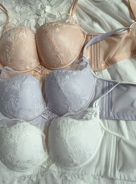 ponyo双鱼座法式蕾丝聚拢调整型弗利少女内衣套装C杯超薄大胸显小