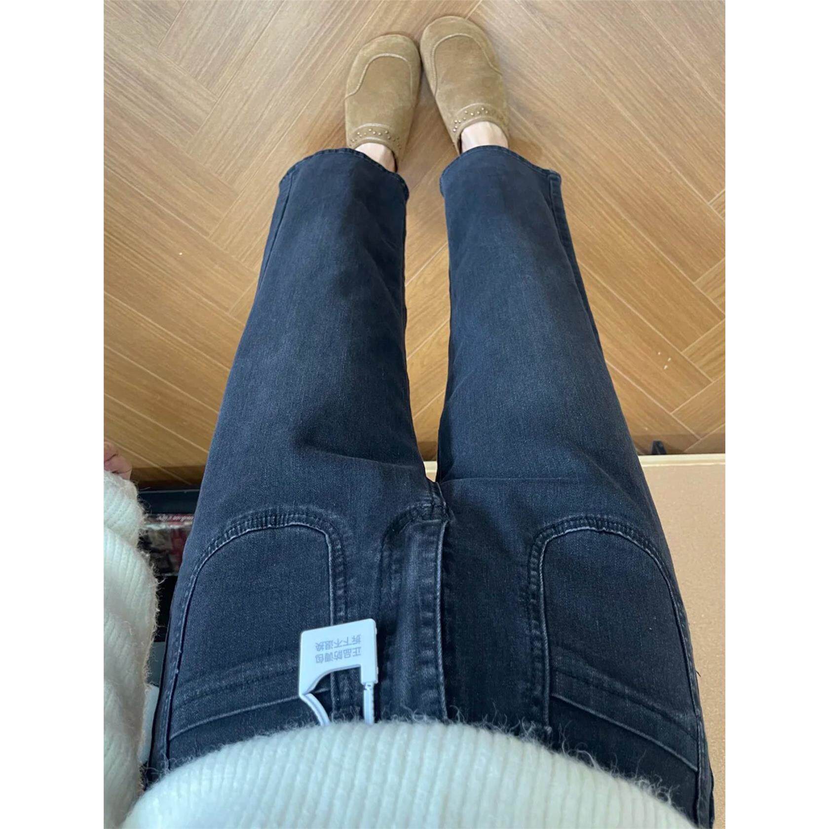 黑色直筒牛仔裤女小个子梨型身材九分裤大码胖mm显瘦窄版阔腿裤子