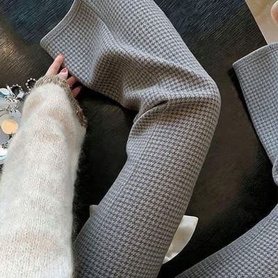 法式灰色千鸟格纹休闲裤