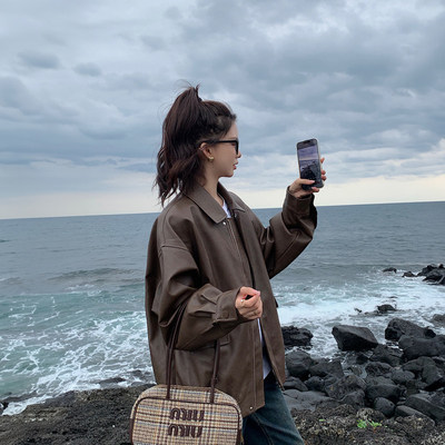 咖色皮衣外套女2025早秋