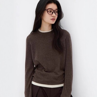 美式撞色假两件圆领羊毛