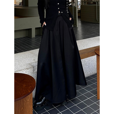 呆毛法式覆古黑色半身裙