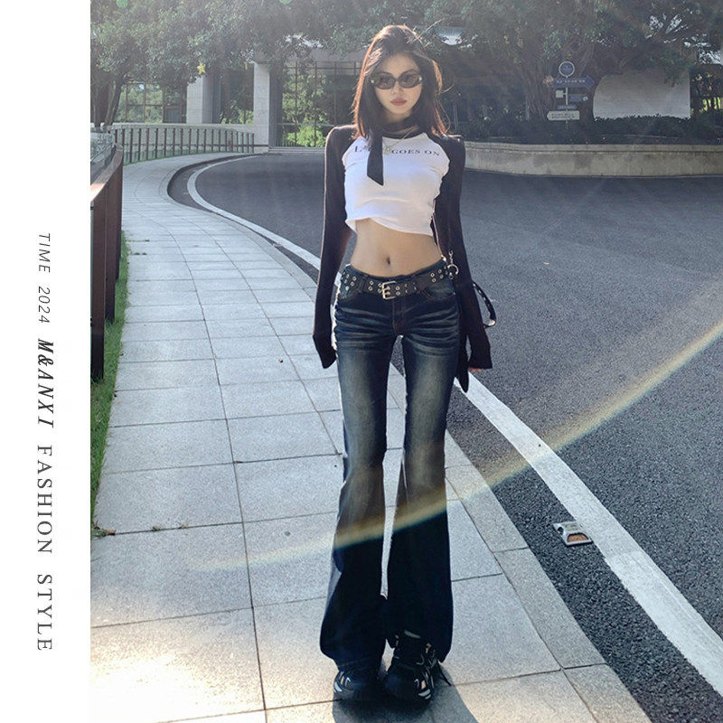 美式怀旧低腰辣妹微喇叭牛仔裤女2025新款百搭弹力修身显瘦马蹄裤