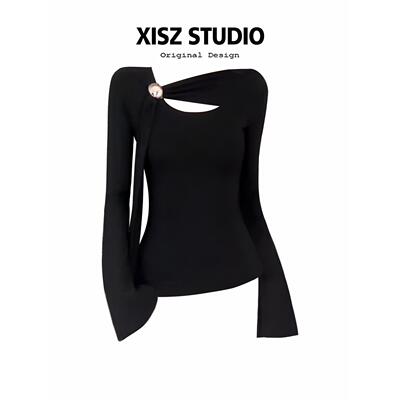 气质辣妹风斜肩飘带设计