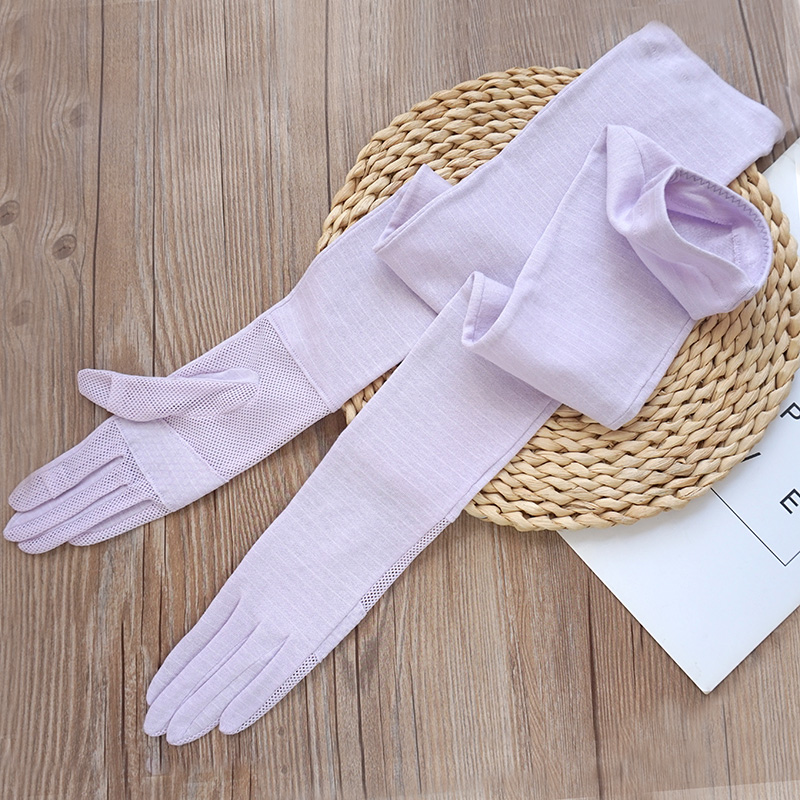 歌诺达女夏70cm加长棉质透气防滑触屏遮蔽直晒手套开车露翻指袖套