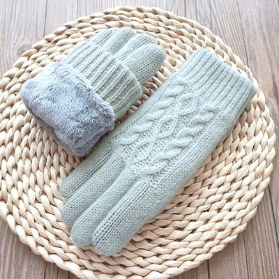 女冬加绒加厚羊毛触屏保暖手套