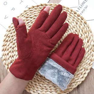 GENODA歌诺达秋冬季 男女加绒保暖翻指露指触屏骑行麂皮绒手套 新品