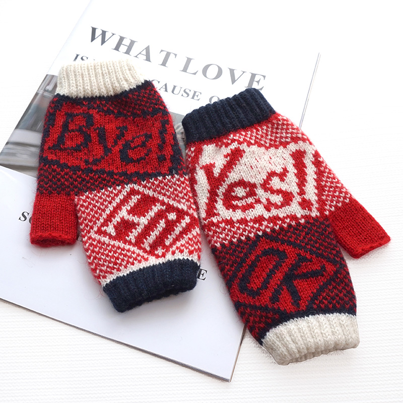 新款男女冬季羊毛保暖半指手套