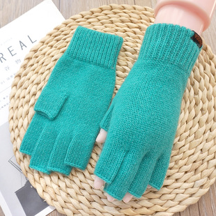 歌诺达冬季男女情侣款纯羊毛露毛线半指手套加厚触屏开车骑行针织