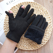 新品 GENODA歌诺达男士 秋冬季 鹿皮绒纯色加绒手套露指开车保暖触屏