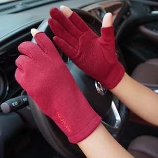 GENODA歌诺达秋冬季 女士掌心颗粒露指棉加绒保暖触屏半指纯色