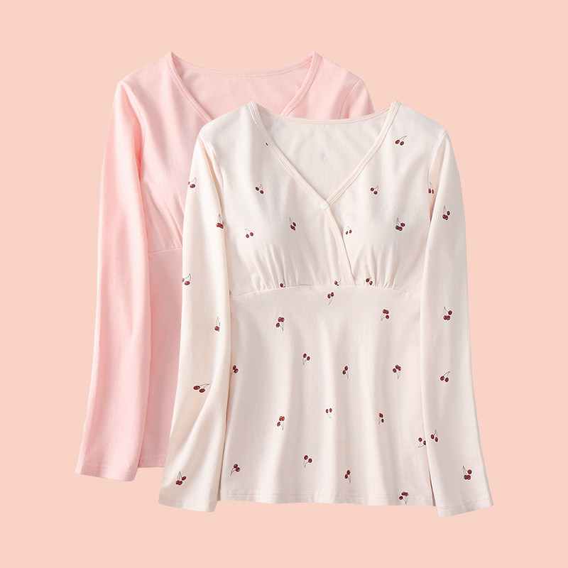 孕妇秋衣打底衫哺乳产后月子服秋冬季上衣单件纯棉喂奶睡衣带胸垫高性价比高么？