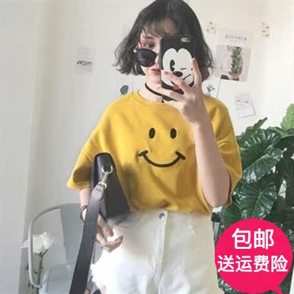 短袖t恤女夏装2018新款宽松学生韩版百搭ch复古港味ulzzang上衣