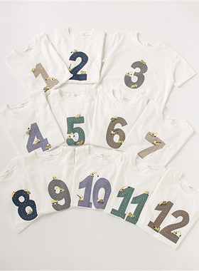 Milo7c-自制 韩国儿童数字白色t恤夏季男女宝宝可爱卡通阿拉伯数