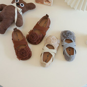 平底鞋 Milo7c 秋交叉绑带单鞋 女浅口鞋 自制 复古花朵圆头芭蕾舞鞋