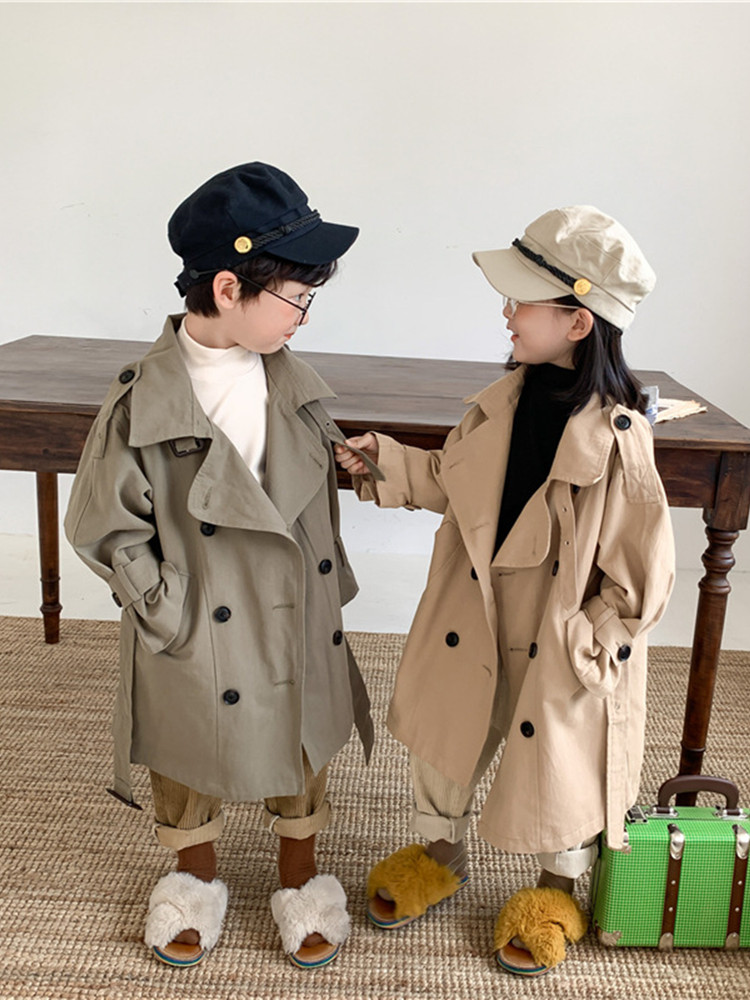 MILO7C-집에서 만든 봄 가을 새로운 아동용 윈드 브레이커 재킷 큰 옷깃과 트렌디한 스타일의 남학생과 여학생 긴 상의