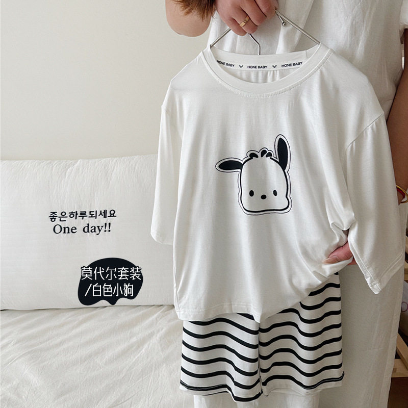 milo7c-自制 儿童睡衣夏天莫代尔卡通印花男童女童宽松家居服套装