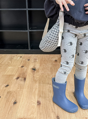 Milo7c-自制 韩风简约女童春秋款卡通印花打底裤灰色9分裤童裤子