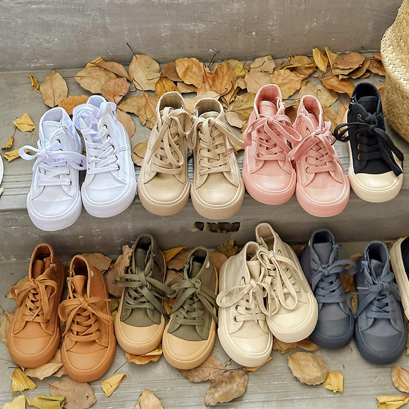 高帮帆布鞋侧拉链板鞋复古鞋系带