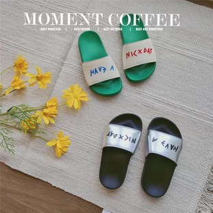 Milo7c-自制 一字拖凉鞋男童字母拼色中大童户外度假拖鞋女童凉拖