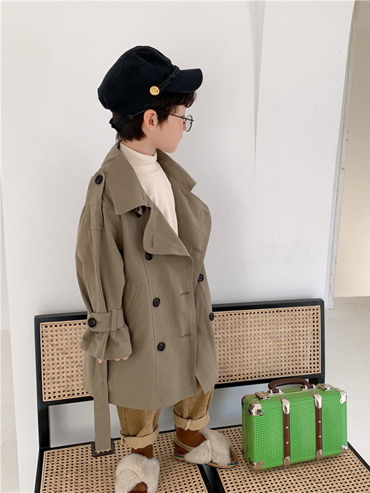 MILO7C-집에서 만든 봄 가을 새로운 아동용 윈드 브레이커 재킷 큰 옷깃과 트렌디한 스타일의 남학생과 여학생 긴 상의