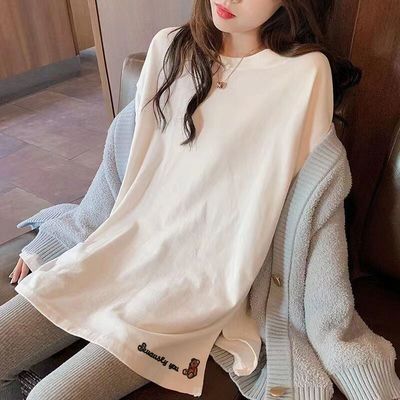 中长款遮屁股加绒长袖t恤上衣