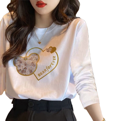 白色纯棉长袖t恤女秋季打底衫