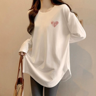 白色纯棉长袖t恤女秋冬季打底衫