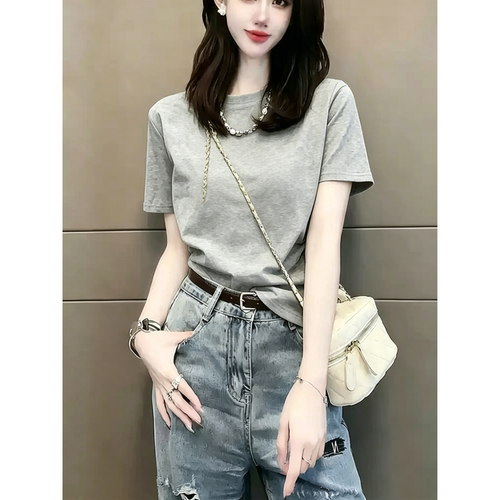 2026新款灰色设计感纯欲纯棉上衣女装夏季独特漂亮巨好看短袖t恤