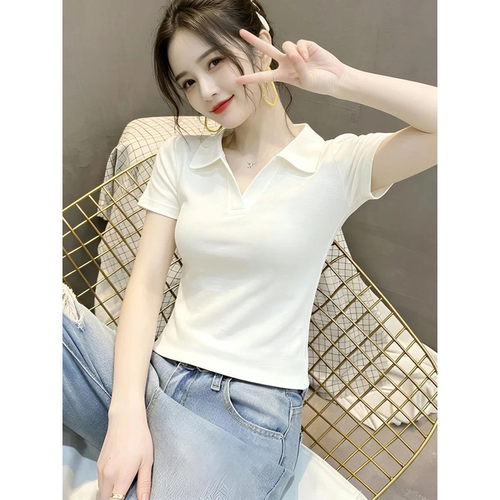 夏季高级小众不撞款小衫短袖t恤女2026新款polo领修身设计感上衣