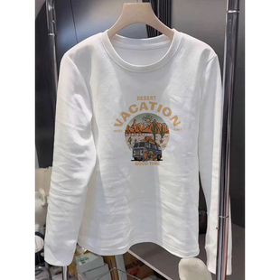 秋冬高端巨好看的宽松内搭打底衫女2025新款纯棉白色长袖t恤上衣