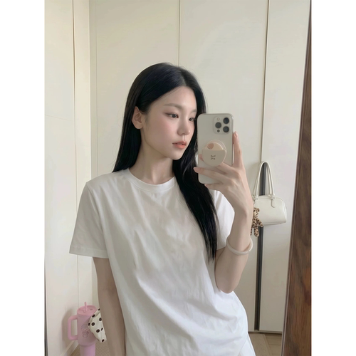 白色圆领纯棉短袖t恤2026新款胖mm又a又飒高级感夏日薄款女士上衣