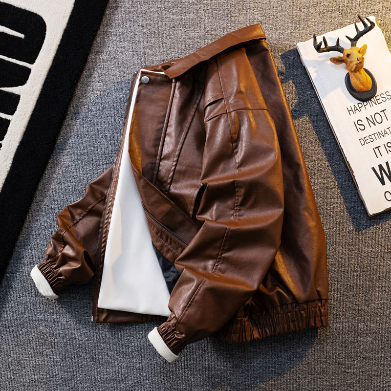 翻领PU皮外套男高级感机车夹克衫