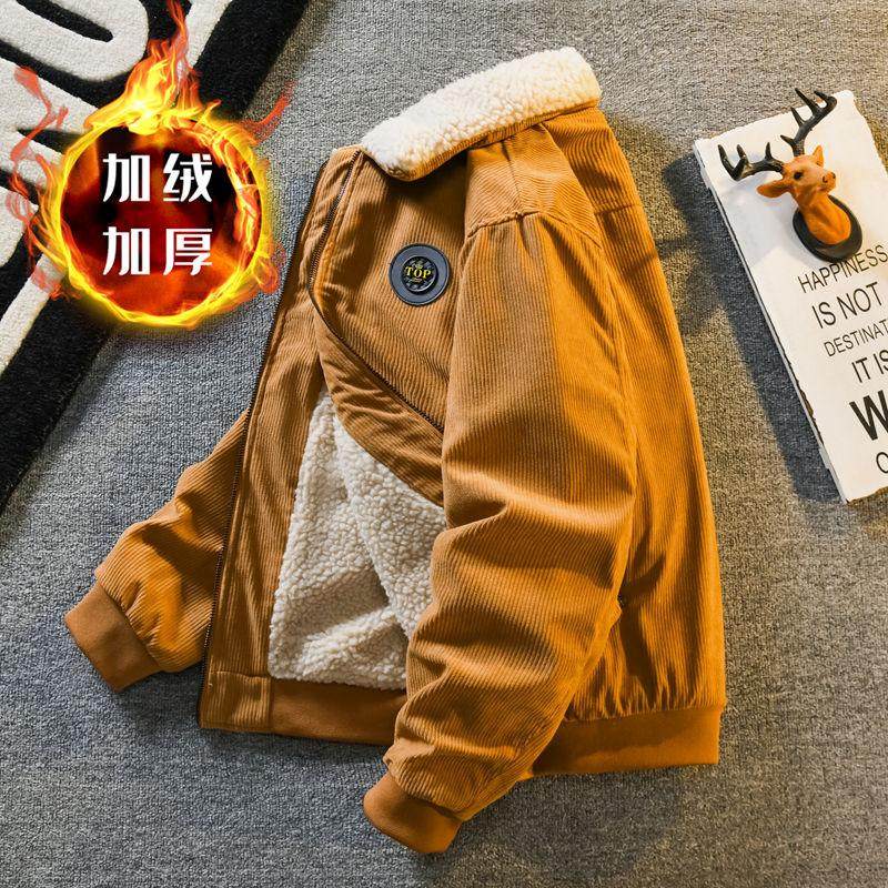 灯芯绒羊羔绒外套棉衣男大码棉袄