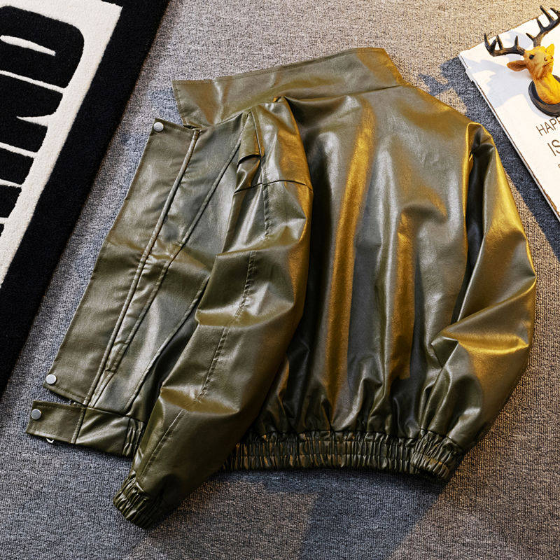 炸街PU皮衣外套男装短款夹克上衣
