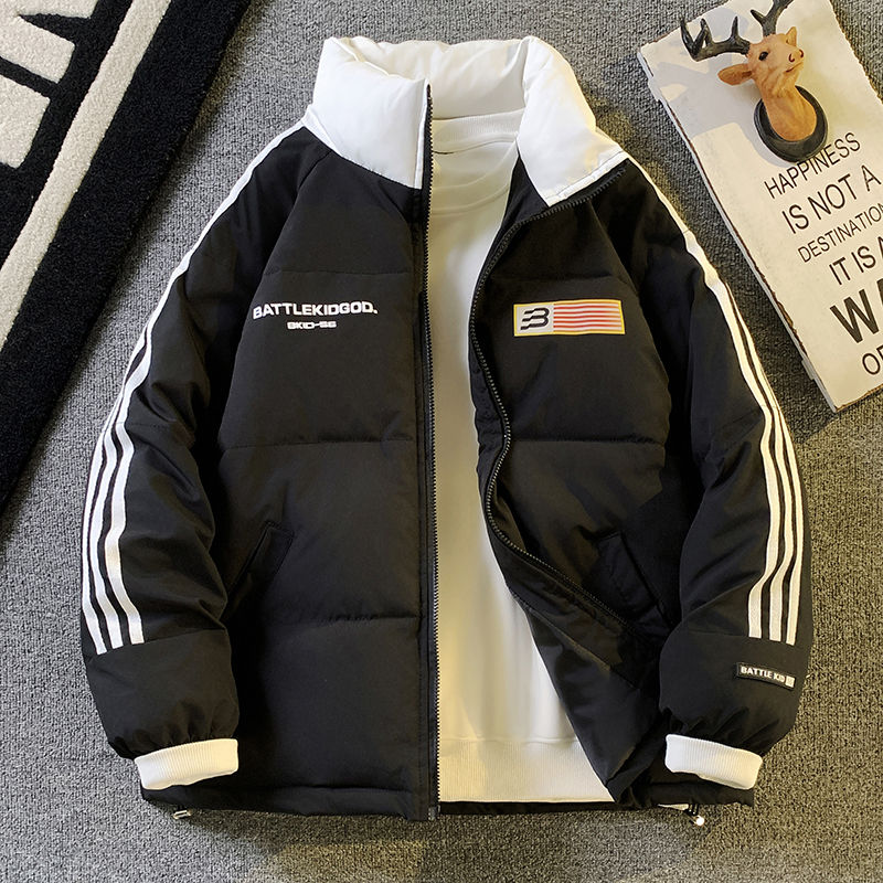 加厚棉服男潮牌痞帅条纹保暖棉衣