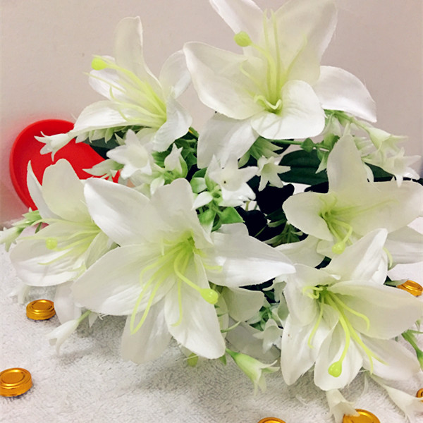 新品仿真花[经典百合花]假花(花+花盆)客厅家居餐桌摆件装饰花
