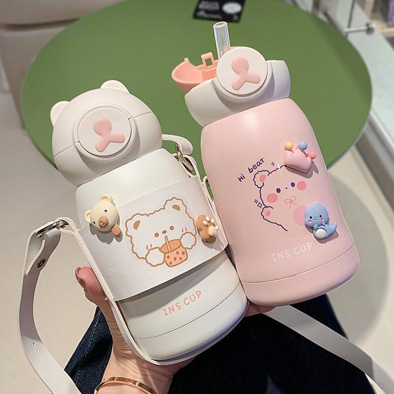 保温杯女高颜值可爱2021网红款水杯创意萌带杯套吸管学生大肚杯子